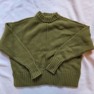 Olive Green Cropped Knit Mock Turtleneck Sweater XS